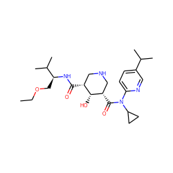 CCOC[C@H](NC(=O)[C@@H]1CNC[C@H](C(=O)N(c2ccc(C(C)C)cn2)C2CC2)[C@@H]1O)C(C)C ZINC000144065254