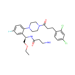 CCOC[C@H](NC(=O)CCN)c1cc(F)ccc1N1CCN(C(=O)CCc2ccc(Cl)cc2Cl)CC1 ZINC000036285395