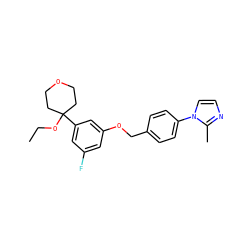CCOC1(c2cc(F)cc(OCc3ccc(-n4ccnc4C)cc3)c2)CCOCC1 ZINC000013559337