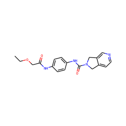 CCOCC(=O)Nc1ccc(NC(=O)N2Cc3ccncc3C2)cc1 ZINC000167235741