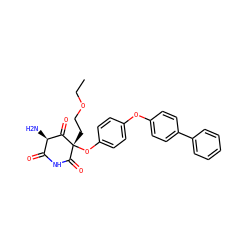 CCOCC[C@@]1(Oc2ccc(Oc3ccc(-c4ccccc4)cc3)cc2)C(=O)NC(=O)[C@@H](N)C1=O ZINC000101009806