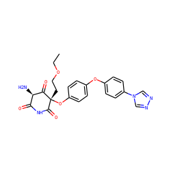 CCOCC[C@@]1(Oc2ccc(Oc3ccc(-n4cnnc4)cc3)cc2)C(=O)NC(=O)[C@@H](N)C1=O ZINC000101035009