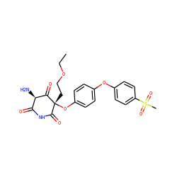 CCOCC[C@@]1(Oc2ccc(Oc3ccc(S(C)(=O)=O)cc3)cc2)C(=O)NC(=O)[C@@H](N)C1=O ZINC000101035095