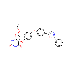 CCOCCC1(Oc2ccc(Oc3ccc(-c4cnc(-c5ccccc5)o4)cc3)cc2)C(=O)NC(=O)NC1=O ZINC000034802390