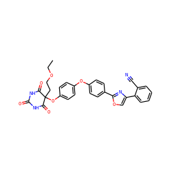 CCOCCC1(Oc2ccc(Oc3ccc(-c4nc(-c5ccccc5C#N)co4)cc3)cc2)C(=O)NC(=O)NC1=O ZINC000034802379
