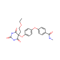 CCOCCC1(Oc2ccc(Oc3ccc(C(=O)NC)cc3)cc2)C(=O)NC(=O)NC1=O ZINC000028975615
