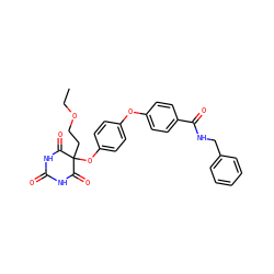 CCOCCC1(Oc2ccc(Oc3ccc(C(=O)NCc4ccccc4)cc3)cc2)C(=O)NC(=O)NC1=O ZINC000034802365