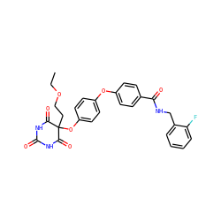 CCOCCC1(Oc2ccc(Oc3ccc(C(=O)NCc4ccccc4F)cc3)cc2)C(=O)NC(=O)NC1=O ZINC000034802368