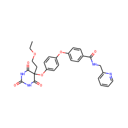 CCOCCC1(Oc2ccc(Oc3ccc(C(=O)NCc4ccccn4)cc3)cc2)C(=O)NC(=O)NC1=O ZINC000034802384