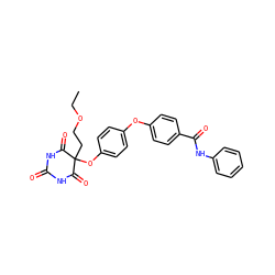 CCOCCC1(Oc2ccc(Oc3ccc(C(=O)Nc4ccccc4)cc3)cc2)C(=O)NC(=O)NC1=O ZINC000034802396