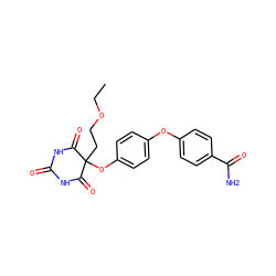CCOCCC1(Oc2ccc(Oc3ccc(C(N)=O)cc3)cc2)C(=O)NC(=O)NC1=O ZINC000028975612