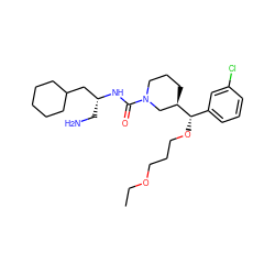 CCOCCCO[C@@H](c1cccc(Cl)c1)[C@@H]1CCCN(C(=O)N[C@H](CN)CC2CCCCC2)C1 ZINC000040956790