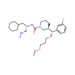 CCOCCCO[C@@H](c1cccc(Cl)c1)[C@@H]1CCCN(C(=O)N[C@H](CNC)CC2CCCCC2)C1 ZINC000040424163