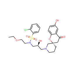 CCOCCN(C[C@@H](O)CN1CCC[C@]2(CC(=O)c3cc(O)ccc3O2)C1)S(=O)(=O)c1ccccc1Cl ZINC000071329548
