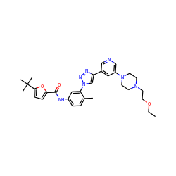 CCOCCN1CCN(c2cncc(-c3cn(-c4cc(NC(=O)c5ccc(C(C)(C)C)o5)ccc4C)nn3)c2)CC1 ZINC000224917614