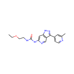 CCOCCNC(=O)Nc1cc2[nH]nc(-c3ccnc(C)c3)c2cn1 ZINC000261093742