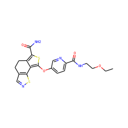 CCOCCNC(=O)c1ccc(Oc2sc(C(N)=O)c3c2-c2sncc2CC3)cn1 ZINC001772621876