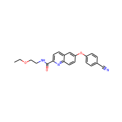 CCOCCNC(=O)c1ccc2cc(Oc3ccc(C#N)cc3)ccc2n1 ZINC000584629710