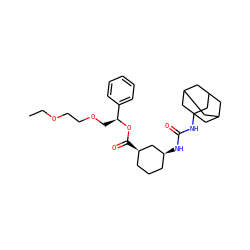 CCOCCOC[C@H](OC(=O)[C@@H]1CCC[C@H](NC(=O)NC23CC4CC(CC(C4)C2)C3)C1)c1ccccc1 ZINC000084688025