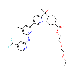 CCOCCOCCOC(=O)C1CCC([C@](C)(O)c2ccc(-c3cc(C)cc(Nc4cc(C(F)F)ccn4)n3)cn2)CC1 ZINC000205925668