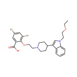 CCOCCn1cc(C2CCN(CCOc3c(Br)cc(Br)cc3C(=O)O)CC2)c2ccccc21 ZINC000028636675
