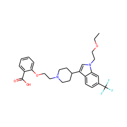CCOCCn1cc(C2CCN(CCOc3ccccc3C(=O)O)CC2)c2ccc(C(F)(F)F)cc21 ZINC000013586253
