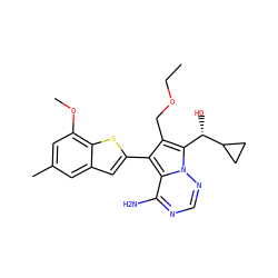 CCOCc1c(-c2cc3cc(C)cc(OC)c3s2)c2c(N)ncnn2c1[C@H](O)C1CC1 ZINC000220095675