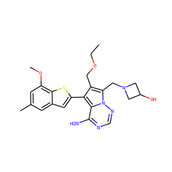 CCOCc1c(-c2cc3cc(C)cc(OC)c3s2)c2c(N)ncnn2c1CN1CC(O)C1 ZINC000220096117