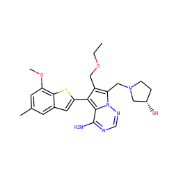 CCOCc1c(-c2cc3cc(C)cc(OC)c3s2)c2c(N)ncnn2c1CN1CC[C@H](O)C1 ZINC000220096464