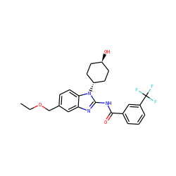 CCOCc1ccc2c(c1)nc(NC(=O)c1cccc(C(F)(F)F)c1)n2[C@H]1CC[C@H](O)CC1 ZINC001772619331
