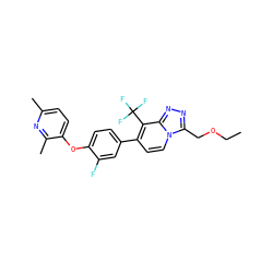 CCOCc1nnc2c(C(F)(F)F)c(-c3ccc(Oc4ccc(C)nc4C)c(F)c3)ccn12 ZINC000114499622