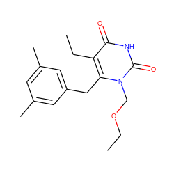 CCOCn1c(Cc2cc(C)cc(C)c2)c(CC)c(=O)[nH]c1=O ZINC000001915833