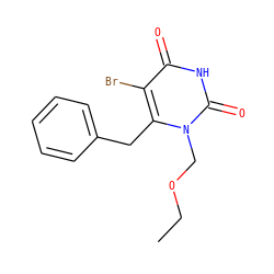 CCOCn1c(Cc2ccccc2)c(Br)c(=O)[nH]c1=O ZINC000084670479