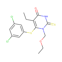 CCOCn1c(Sc2cc(Cl)cc(Cl)c2)c(CC)c(=O)[nH]c1=S ZINC000013775981