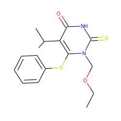 CCOCn1c(Sc2ccccc2)c(C(C)C)c(=O)[nH]c1=S ZINC000001915849