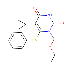 CCOCn1c(Sc2ccccc2)c(C2CC2)c(=O)[nH]c1=O ZINC000006403946