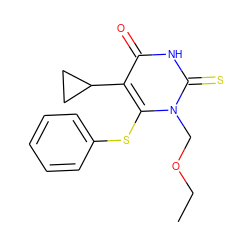 CCOCn1c(Sc2ccccc2)c(C2CC2)c(=O)[nH]c1=S ZINC000013775987