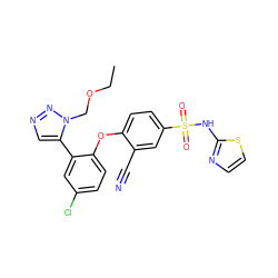 CCOCn1nncc1-c1cc(Cl)ccc1Oc1ccc(S(=O)(=O)Nc2nccs2)cc1C#N ZINC000095582038