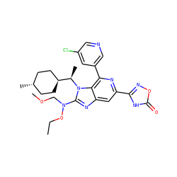 CCON(COC)c1nc2cc(-c3noc(=O)[nH]3)nc(-c3cncc(Cl)c3)c2n1[C@H](C)[C@H]1CC[C@H](C)CC1 ZINC000261074612