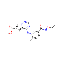 CCONC(=O)c1ccc(C)c(Nc2ncnn3cc(C(=O)OC)c(C)c23)c1 ZINC000014974203