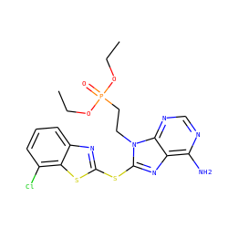 CCOP(=O)(CCn1c(Sc2nc3cccc(Cl)c3s2)nc2c(N)ncnc21)OCC ZINC000014974502