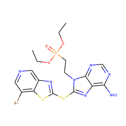 CCOP(=O)(CCn1c(Sc2nc3cncc(Br)c3s2)nc2c(N)ncnc21)OCC ZINC000014974534