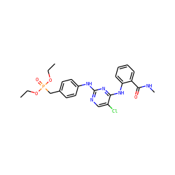 CCOP(=O)(Cc1ccc(Nc2ncc(Cl)c(Nc3ccccc3C(=O)NC)n2)cc1)OCC ZINC000117825515