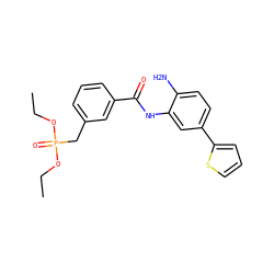 CCOP(=O)(Cc1cccc(C(=O)Nc2cc(-c3cccs3)ccc2N)c1)OCC ZINC000040894421