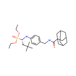 CCOP(=O)(OCC)[C@@H](CC(C)(C)C)Nc1ccc(CNC(=O)C23CC4CC(CC(C4)C2)C3)cc1 ZINC000198536270