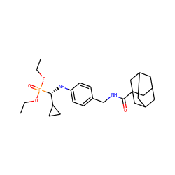 CCOP(=O)(OCC)[C@H](Nc1ccc(CNC(=O)C23CC4CC(CC(C4)C2)C3)cc1)C1CC1 ZINC000198536356