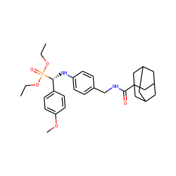 CCOP(=O)(OCC)[C@H](Nc1ccc(CNC(=O)C23CC4CC(CC(C4)C2)C3)cc1)c1ccc(OC)cc1 ZINC000198516966