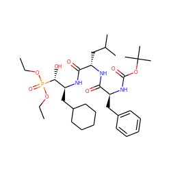 CCOP(=O)(OCC)[C@H](O)[C@H](CC1CCCCC1)NC(=O)[C@H](CC(C)C)NC(=O)[C@H](Cc1ccccc1)NC(=O)OC(C)(C)C ZINC000027521915