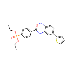 CCOP(=O)(OCC)c1ccc(C(=O)Nc2cc(-c3cccs3)ccc2N)cc1 ZINC000040828141