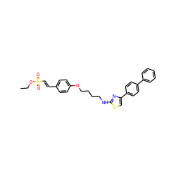 CCOS(=O)(=O)/C=C/c1ccc(OCCCCNc2nc(-c3ccc(-c4ccccc4)cc3)cs2)cc1 ZINC000084740080